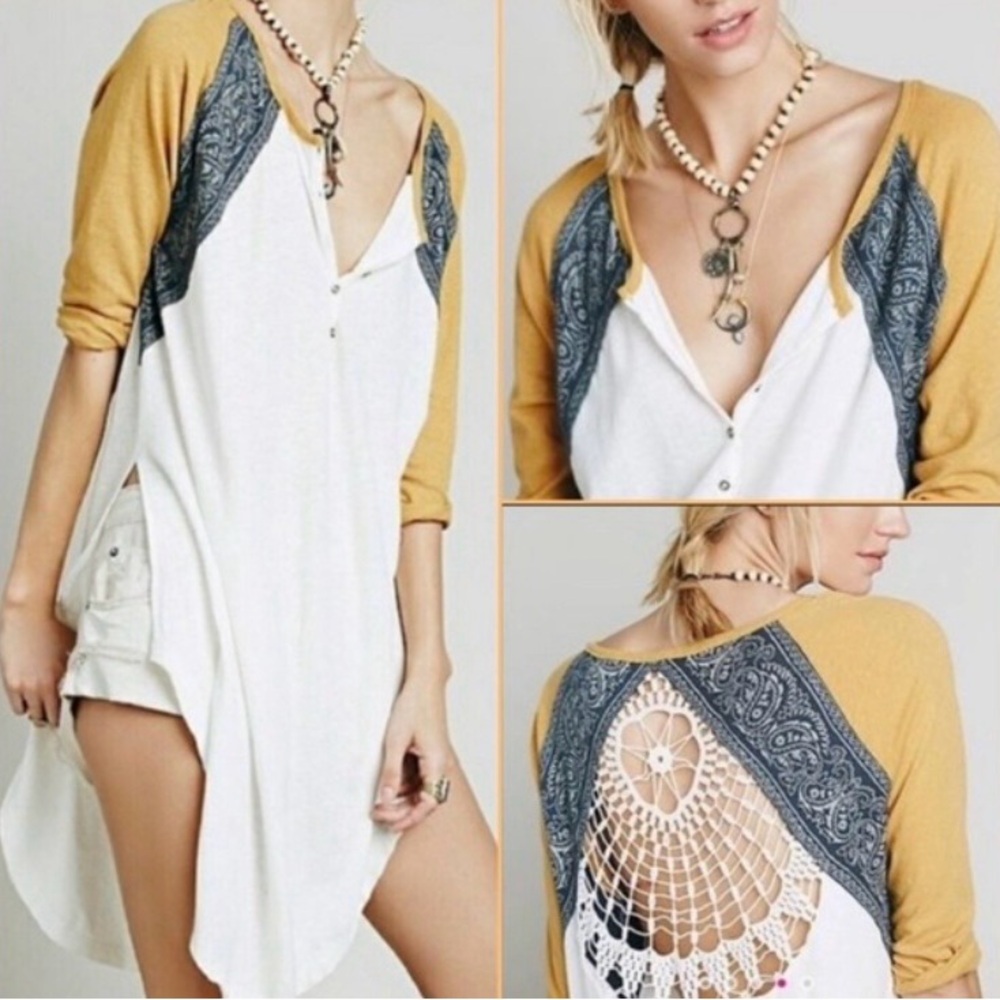 EUC Free People Day Tripper Crochet Back Top